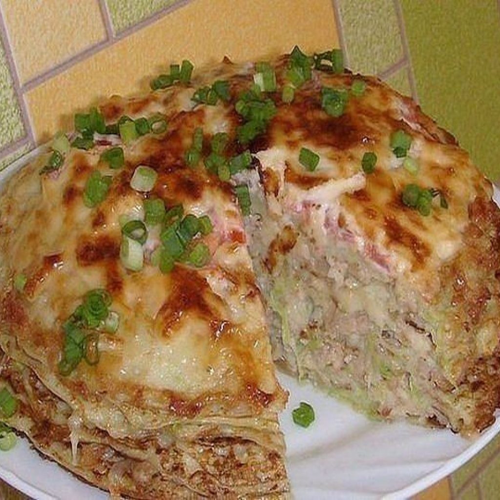 Закусочный Кабачково-сырный торт с фаршем