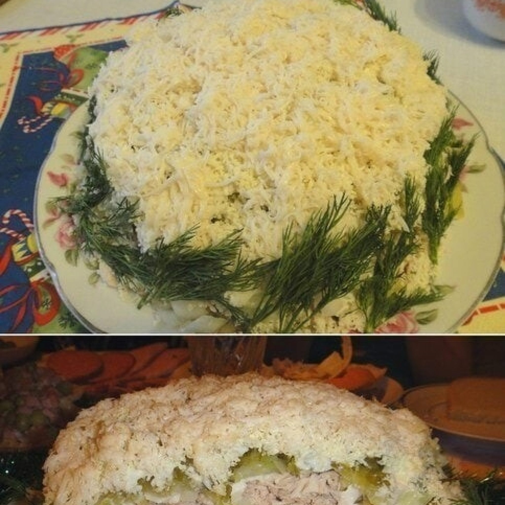 Салат белый лебедь с ананасами и курицей