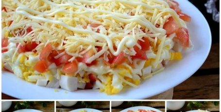 Слоеный салат с крабовыми палочками🥗