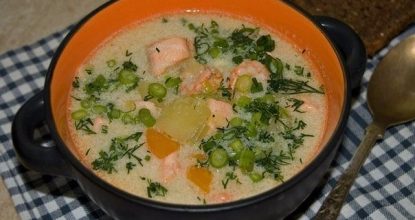 Овощной суп с семгой